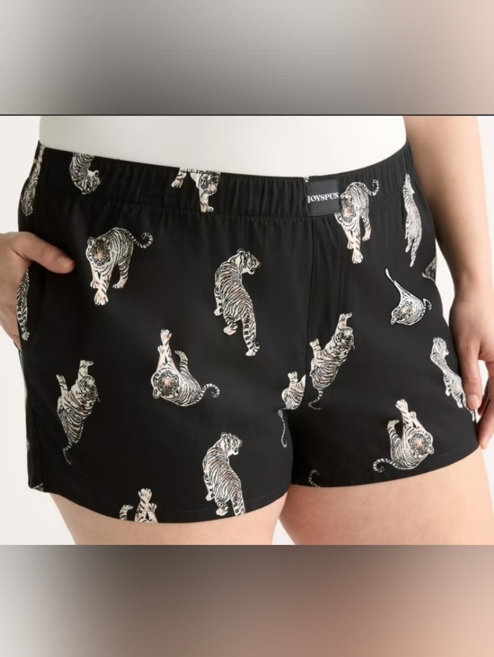 🛍Joyspun Women's Large 12-14 Woven Black With Tiger Design Pj Boxer Shorts C11